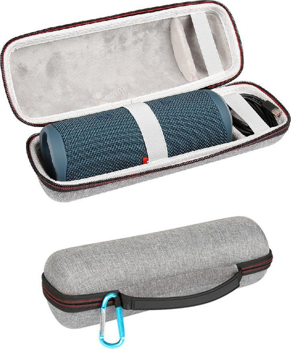 Hard Cover Opberghoes Voor JBL Flip 5 - Speaker Hoes Travel Case - Beschermhoes - Met Accessoire Vak - Grijs