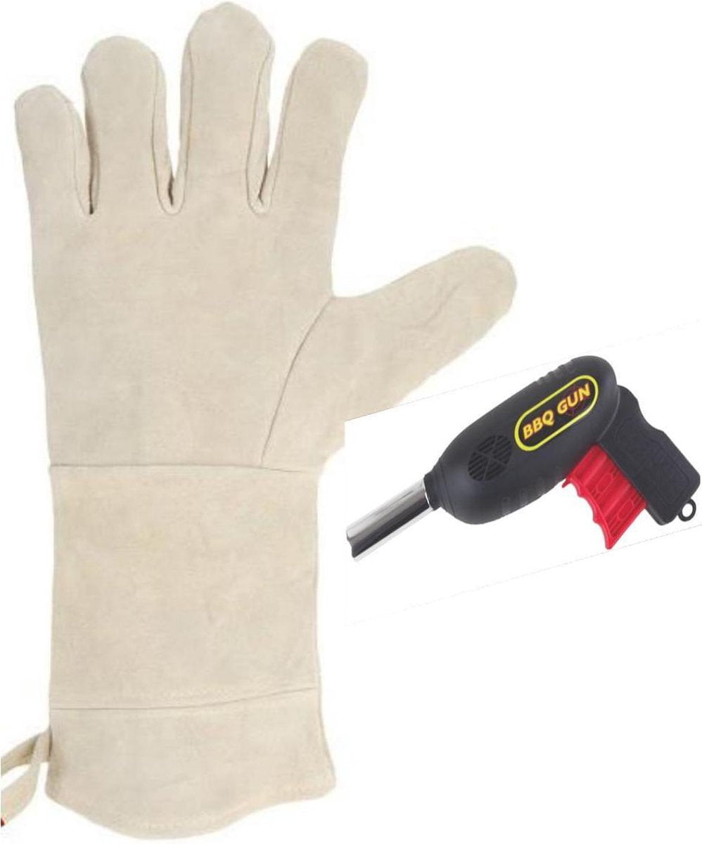 Bbq handschoen leer + bbq blazer/ventilator