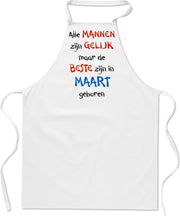 Mijncadeautje - keukenschort - wit - Alle mannen zijn gelijk - maart