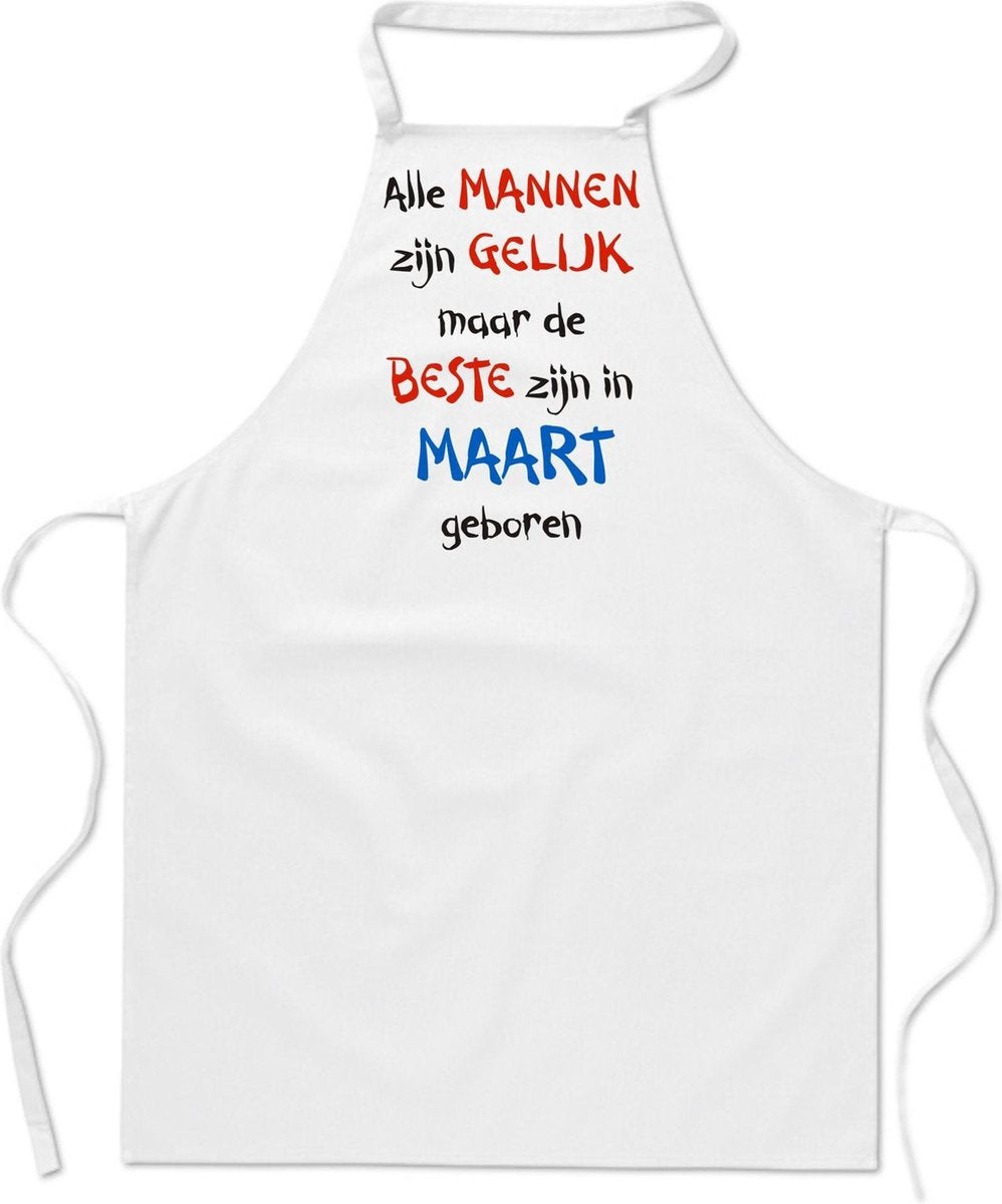 Mijncadeautje - keukenschort - wit - Alle mannen zijn gelijk - maart