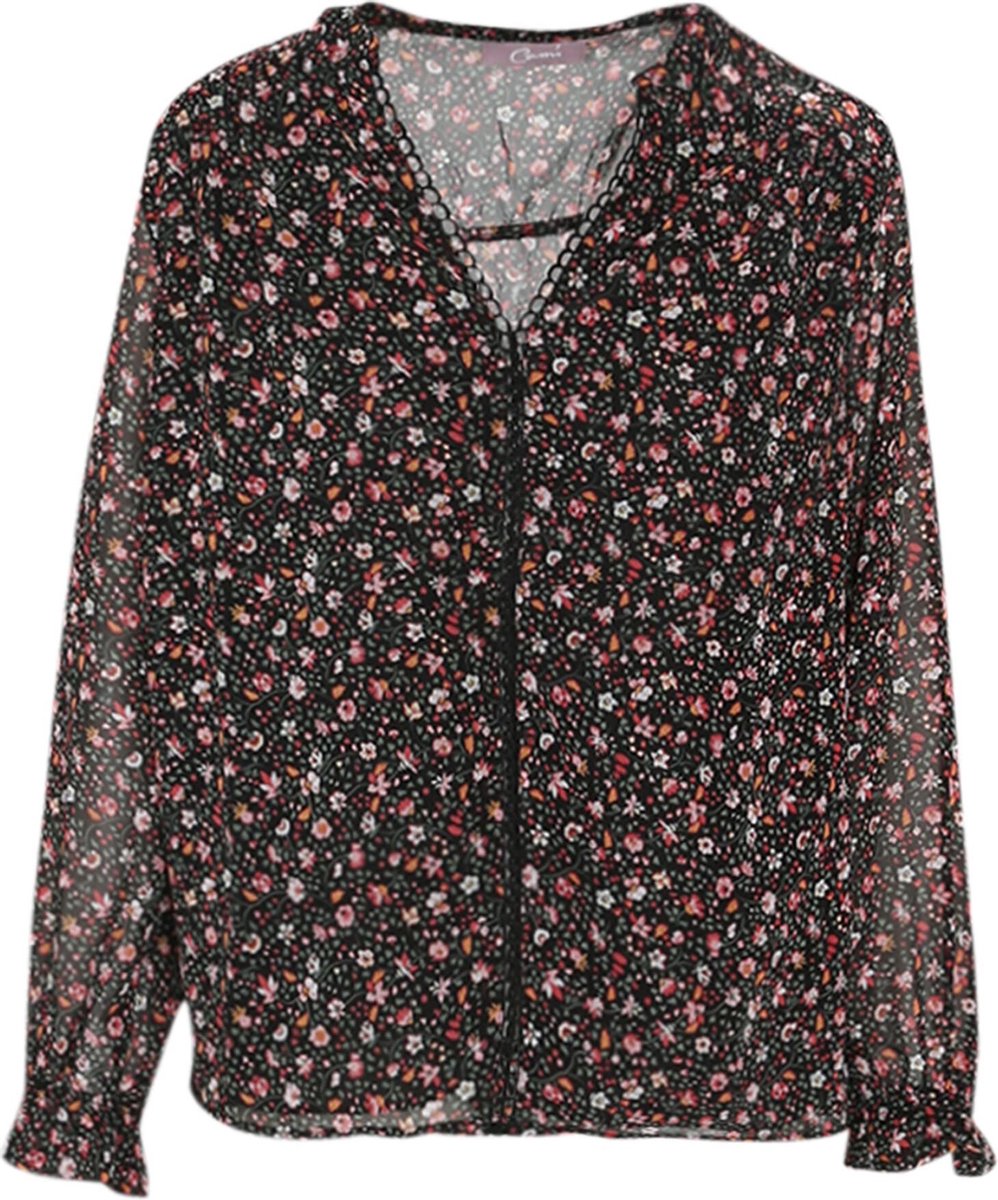 Cassis Dames Blouse met bloemetjes en knoopwerk - Maat XXL