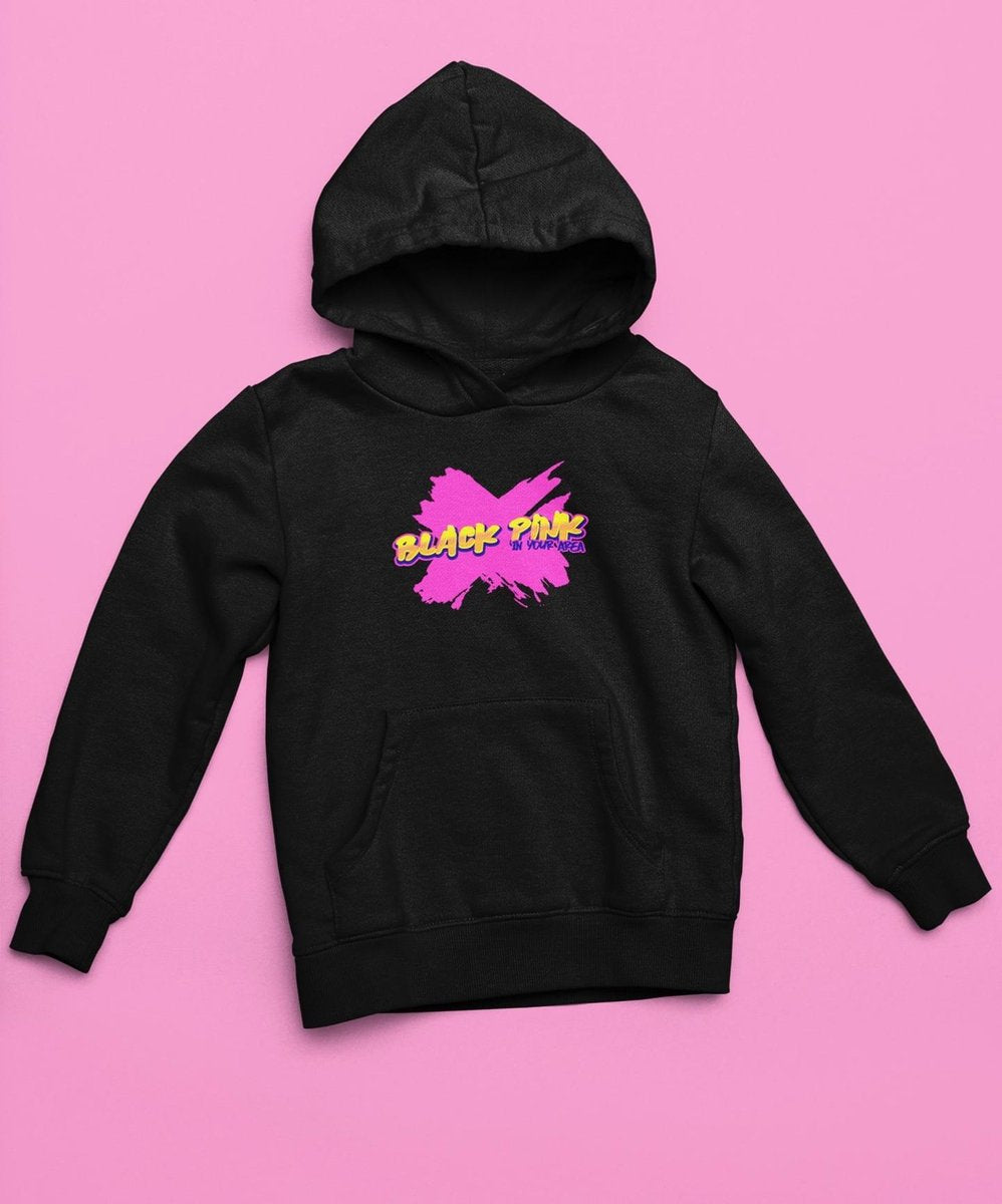 BlackPink Black Pink BP Cartoon Kdrama Bubblegum Style Grafitti Urban Kpop Fan Girlband Girl Squad Queens Album Merchandise Hoodie Zwart Maat L