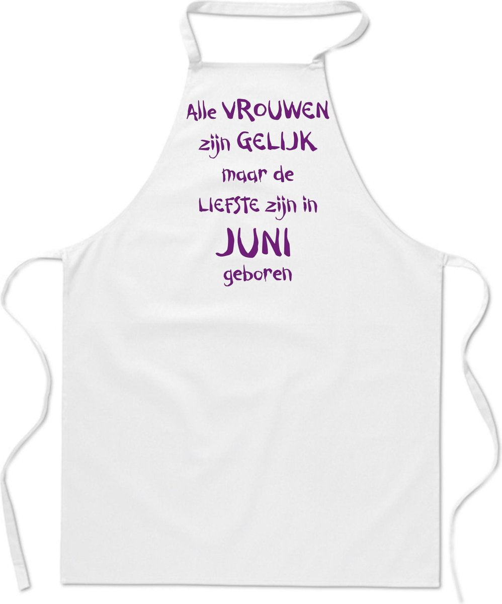 Mijncadeautje - keukenschort - wit - Alle vrouwen zijn gelijk - juni