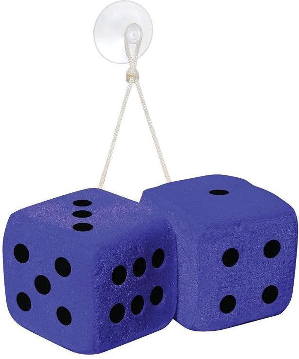 XL Autospiegel Dobbelstenen Hanger - Pluche Auto Spiegel Dobbelsteen - Blauw - 9 cm