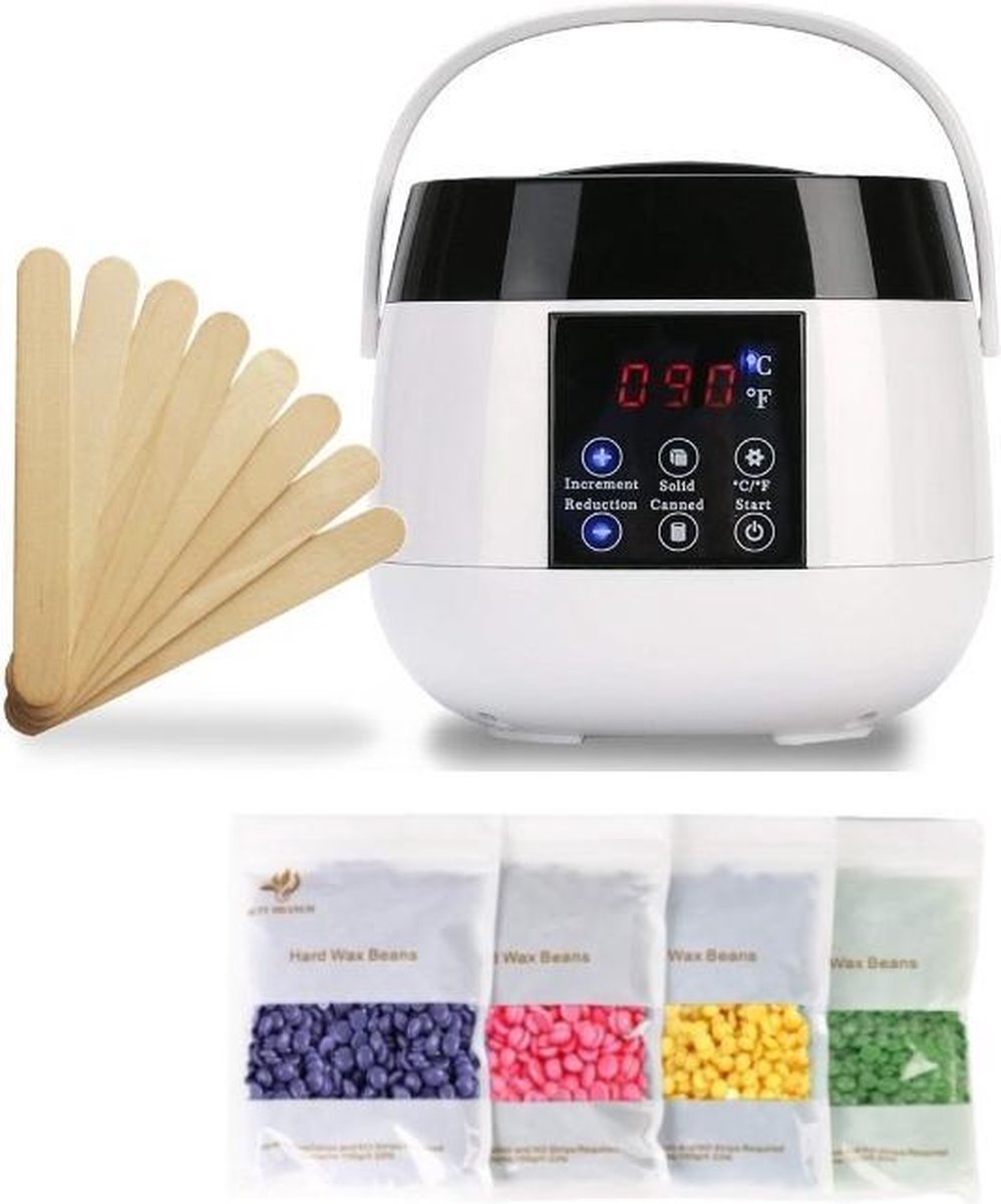 Senpurna® Wax Apparaat STARTERSSET wit - Ontharing - Lichaam - Gezicht - 400 Gram Wax Beans - Wax Spatels - Digitaal - Wax Ontharen - Biologisch - Wax Beans - Wax Heater - Wax Verwarmer - Ontharingsapparaat - Epileren - Set - Cadeau