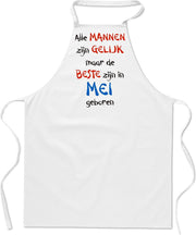 Mijncadeautje - keukenschort - wit - Alle mannen zijn gelijk - mei