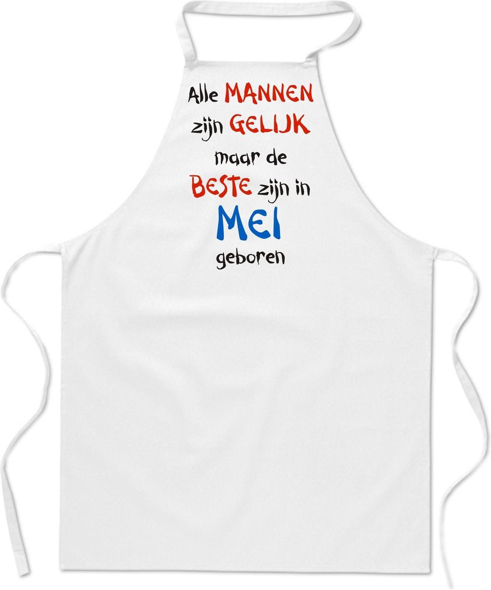 Mijncadeautje - keukenschort - wit - Alle mannen zijn gelijk - mei