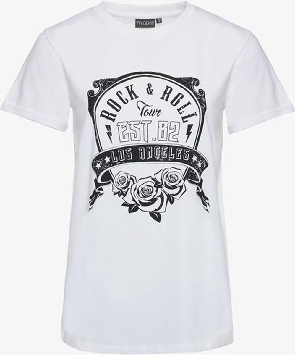TwoDay dames T-shirt Rock & Roll - Wit - Maat L