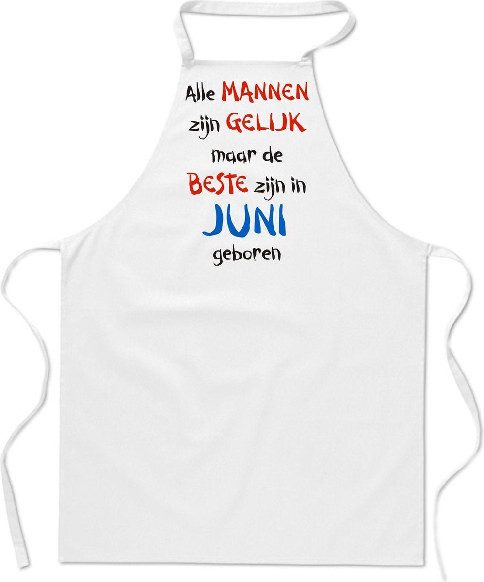 Mijncadeautje - keukenschort - wit - Alle mannen zijn gelijk - juni