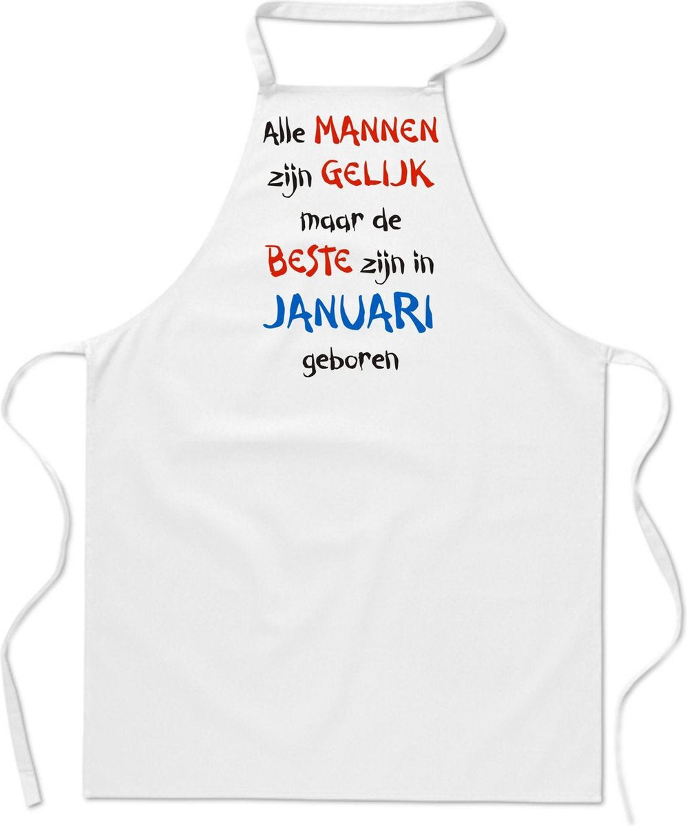 Mijncadeautje - keukenschort - wit - Alle mannen zijn gelijk - januari
