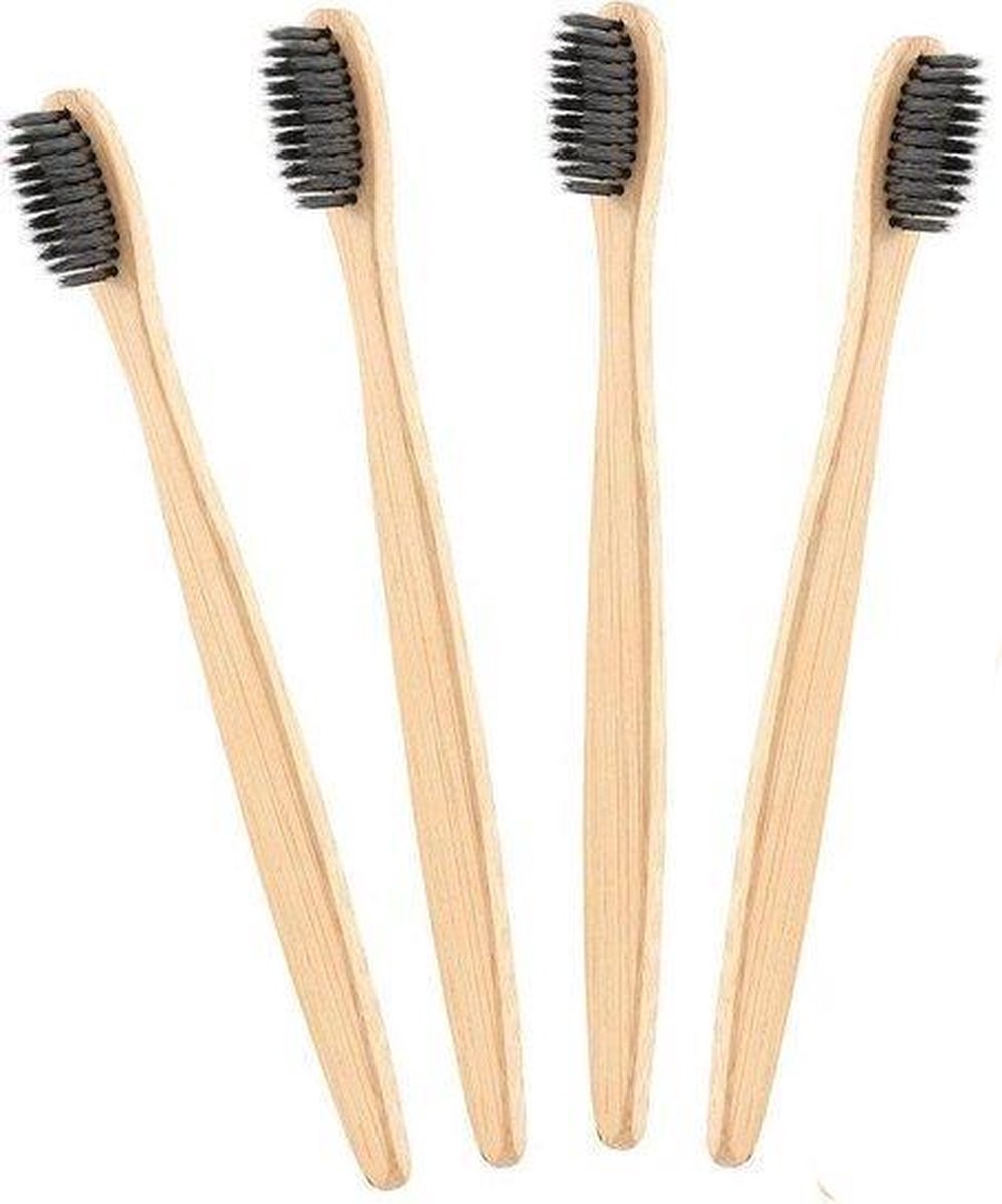 Doodadeals® Bamboe Tandenborstel – Bamboo Toothbrush – Ecologische Tandenborstel – Houtskool Haren – Zacht/Medium – 4 stuks