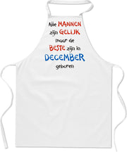 Mijncadeautje - keukenschort - wit - Alle mannen zijn gelijk - december