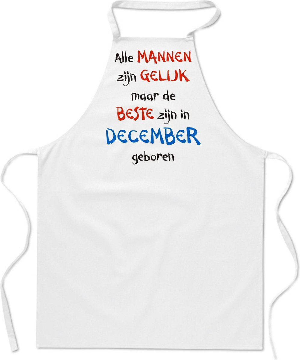 Mijncadeautje - keukenschort - wit - Alle mannen zijn gelijk - december