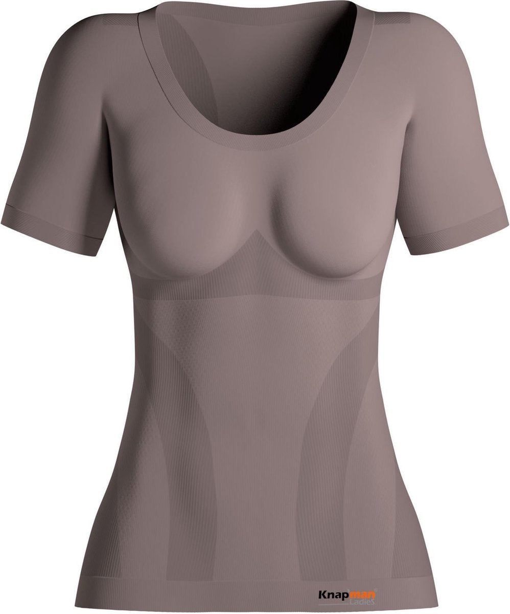 Knapman Onzichtbaar Compressie Shirt Roundneck (Ronde Hals) Vrouwen | Corrigerend Shirt | Khaki | Maat M