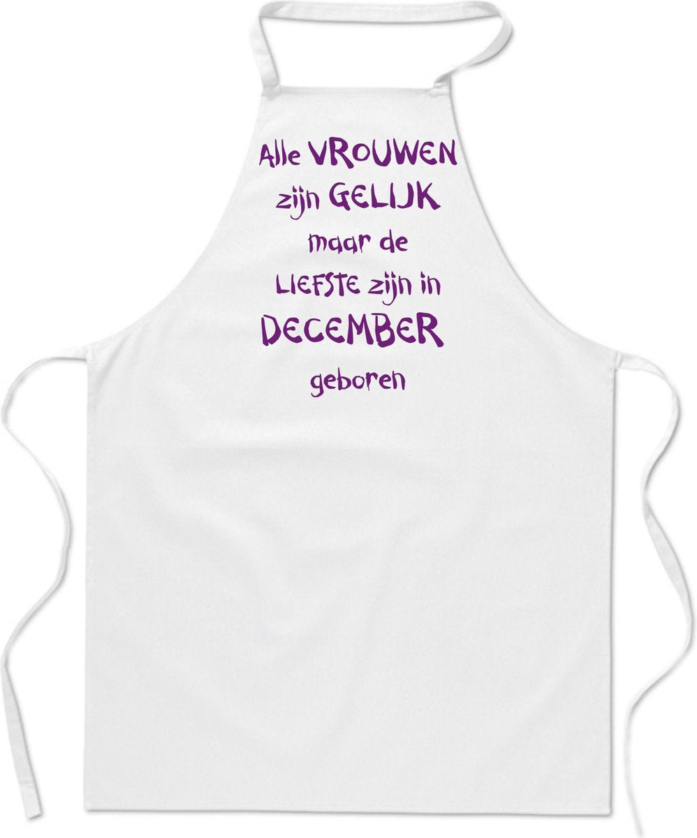 Mijncadeautje - keukenschort - wit - Alle vrouwen zijn gelijk - december
