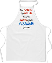 Mijncadeautje - keukenschort - wit - Alle mannen zijn gelijk - februari