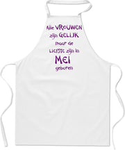 Mijncadeautje - keukenschort - wit - Alle vrouwen zijn gelijk - mei