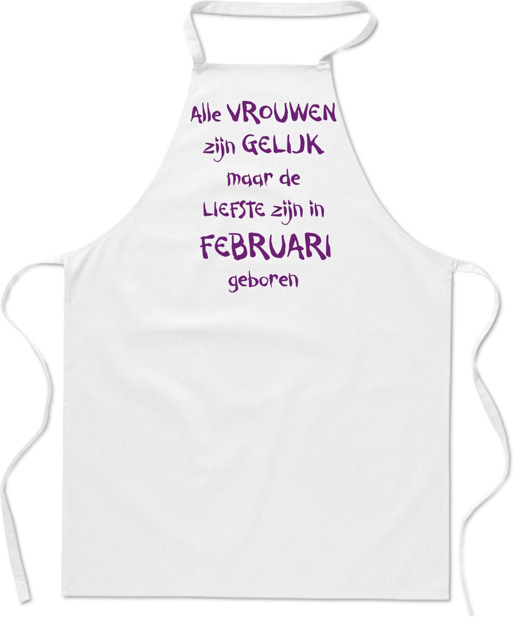 Mijncadeautje - keukenschort - wit - Alle vrouwen zijn gelijk - februari