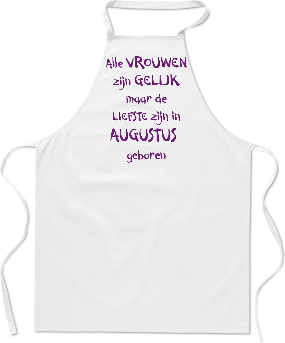 Mijncadeautje - keukenschort - wit - Alle vrouwen zijn gelijk - augustus