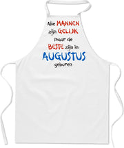 Mijncadeautje - keukenschort - wit - Alle mannen zijn gelijk - augustus