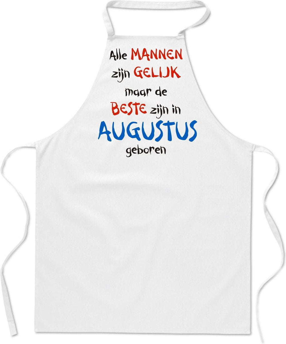 Mijncadeautje - keukenschort - wit - Alle mannen zijn gelijk - augustus