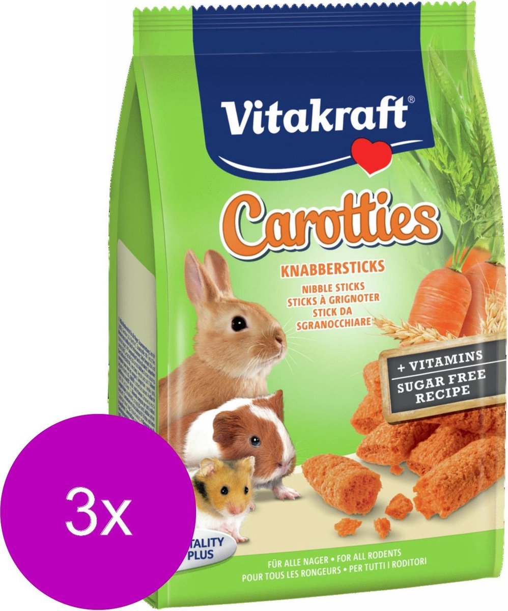 Vitakraft Carotties Knaagdier - Konijnensnack - 3 x Wortel 50 g