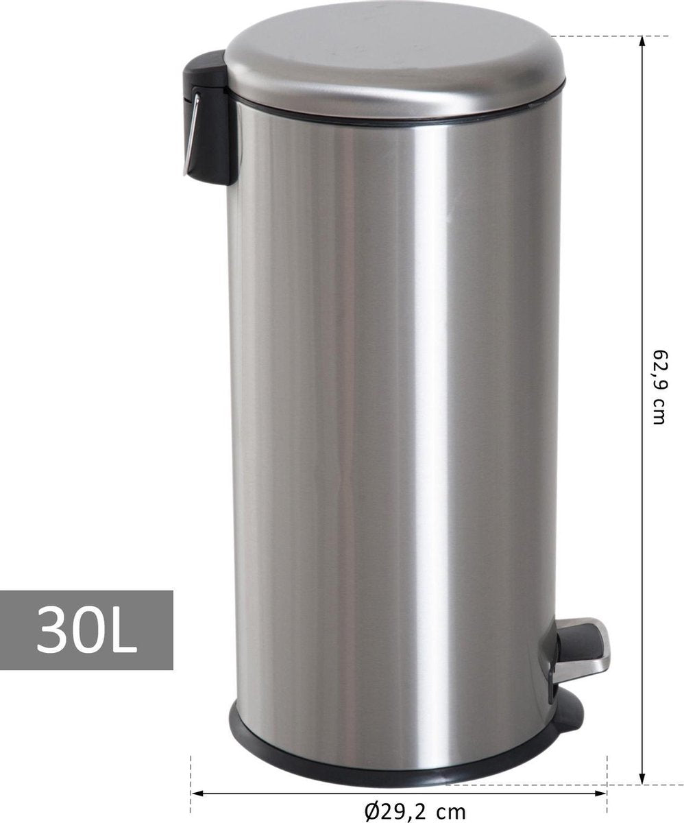 HOMCOM Pedaalemmer RVS zilver 30L