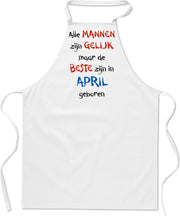 Mijncadeautje - keukenschort - wit - Alle mannen zijn gelijk - april