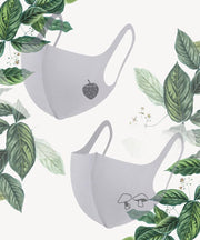 2x Niet-Medische Mondkapjes Wasbaar Licht Grijs Botanisch Planten | Paddestoelen Aardbei Fruit Minimalistisch | Stijlvol | Budget cadeau voor haar | Geschikt voor OV | Draagcomfort | Duurzaam |