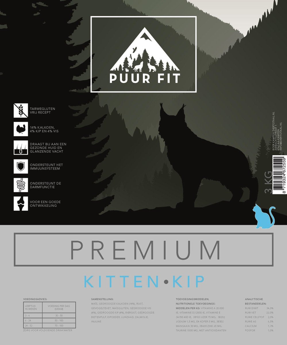 Puur Fit Premium Kat Kitten Kip 3 kilo