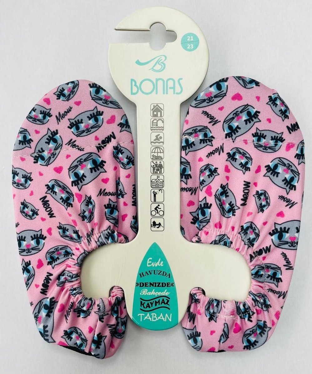Bonas Antislip Zool Waterschoen | Zwemschoenen | Zwemslof | Gymschoen voor Kinderen Maat 24-26 Roze kat