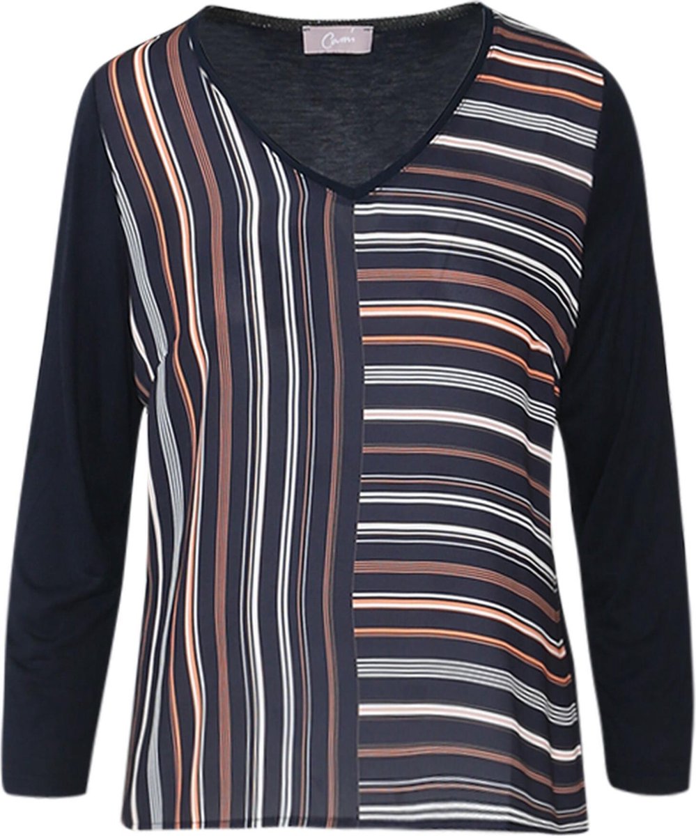 Cassis Dames Gestreept T-shirt in twee stoffen - Maat XL