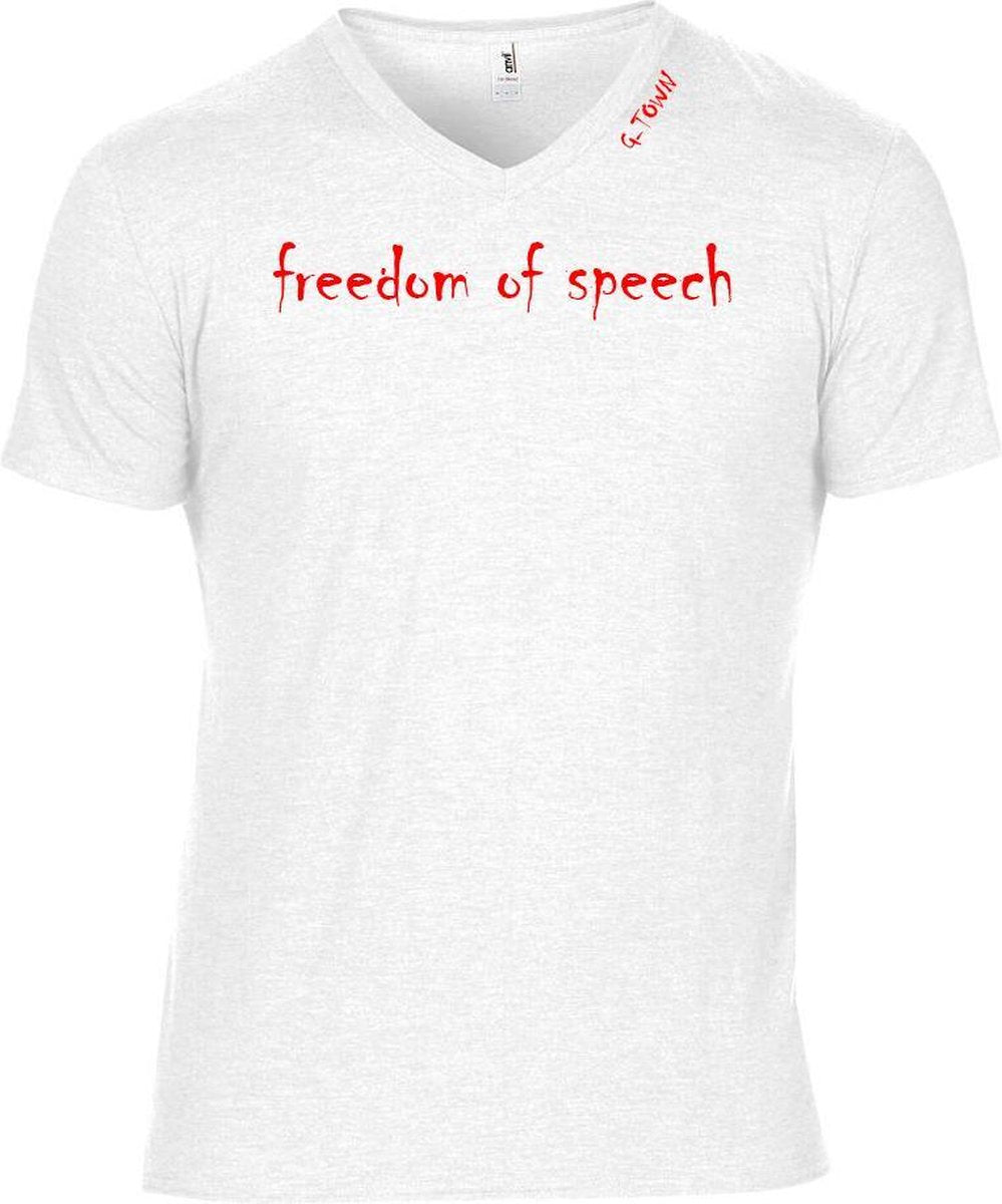 G-TOWN Freedom Of Speech Wit Heren T-shirt Semi fit Maat L