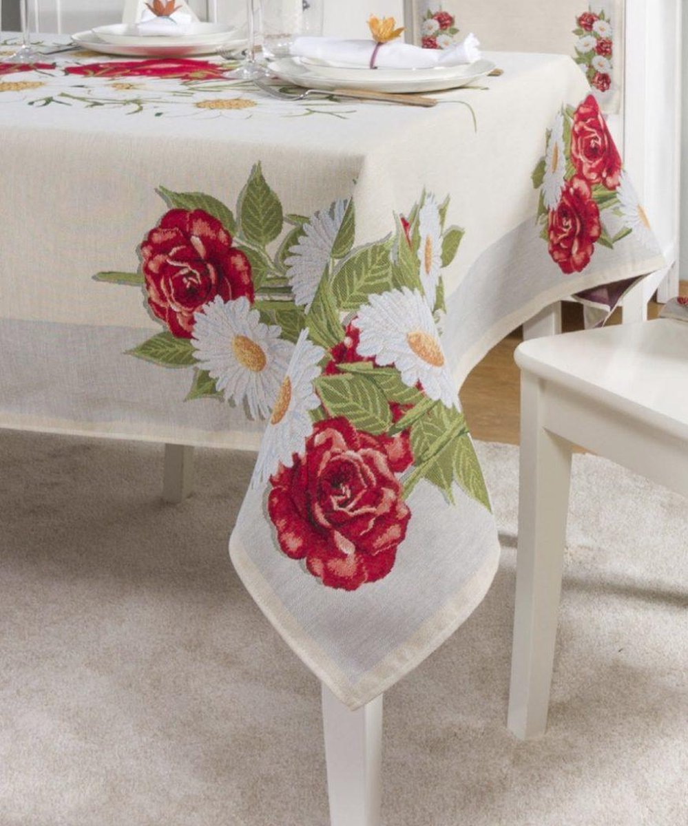 Tafelloper - luxe gobelinstof - Poppy - Klaproos - Loper 100 cm