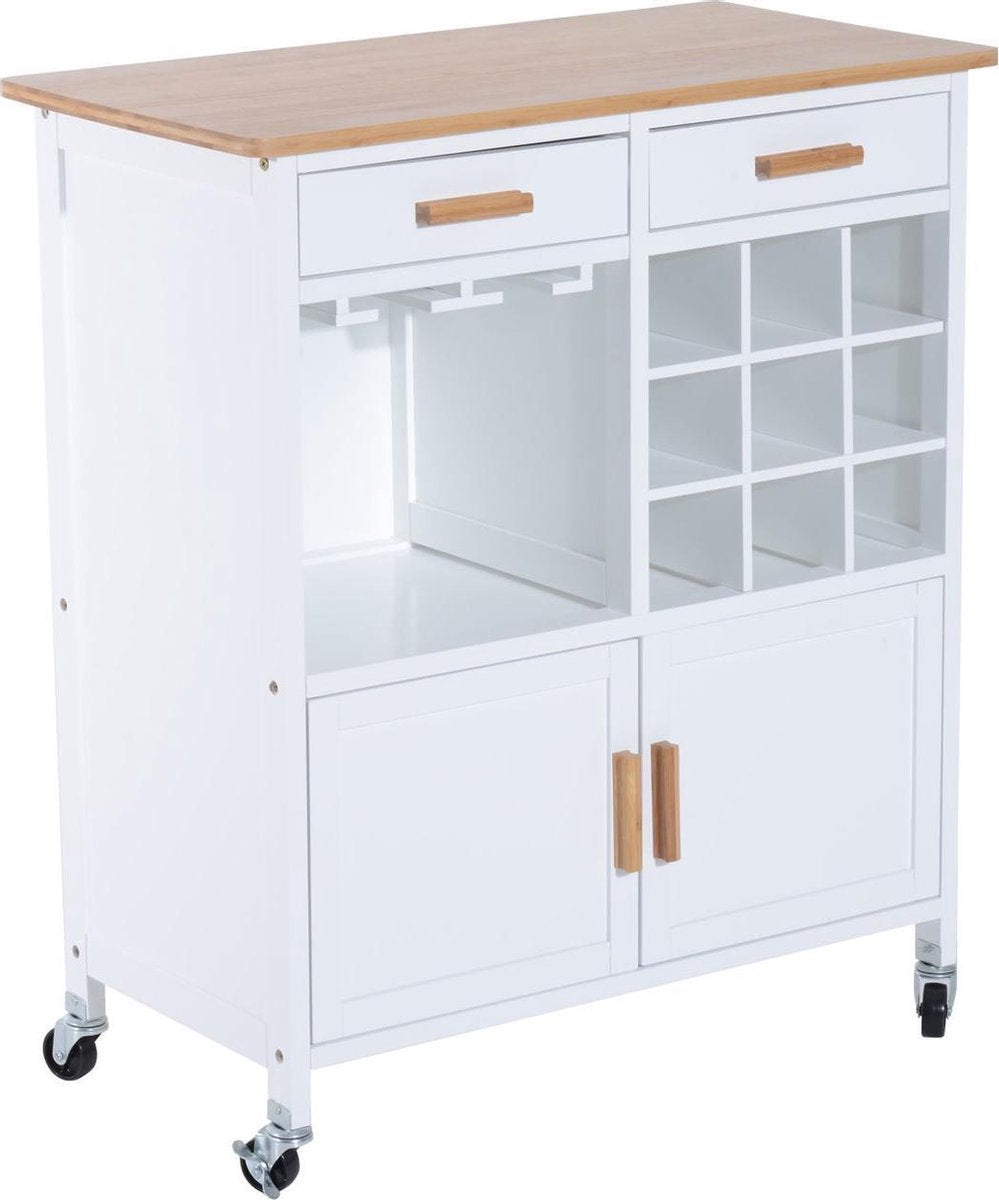 HOMdotCOM Serveerwagen wit/hout met wijnrek