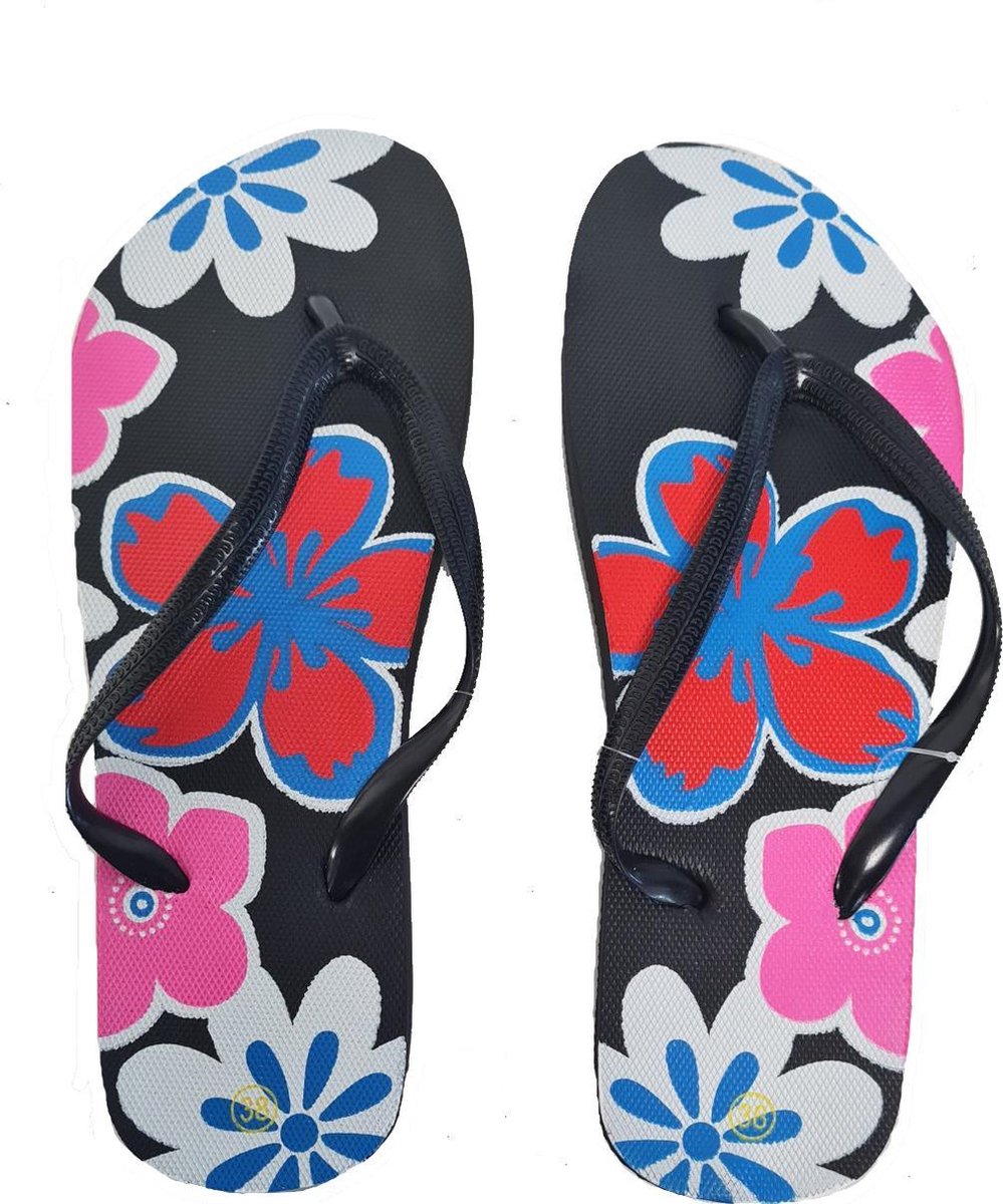Sorprese vlinder – slippers – bloem zwart – maat 40 – slippers dames – teenslippers - badslippers