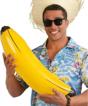 Set van 3x stuks opblaasbare banaan 70 cm - Tropisch/Hawaii/Fruit thema feestje decoratie/versiering - Zwembad speelgoed