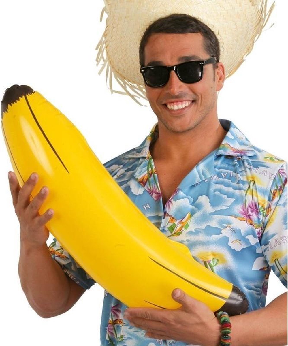 Set van 3x stuks opblaasbare banaan 70 cm - Tropisch/Hawaii/Fruit thema feestje decoratie/versiering - Zwembad speelgoed