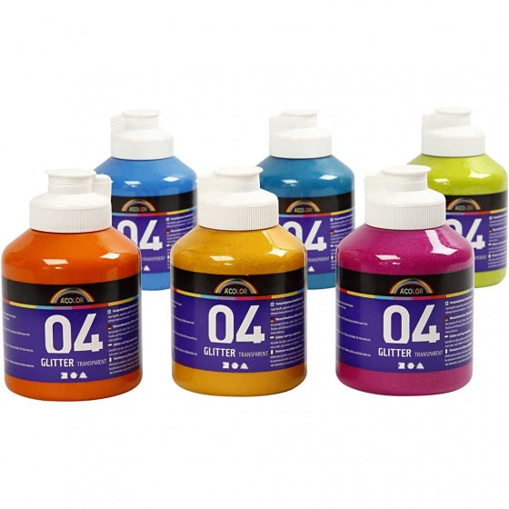 acrylverf glitter 6 stuks 500 ml multicolor