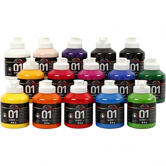 acrylverf glossy 15 stuks 500 ml multicolor