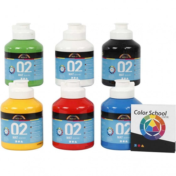 acrylverf mat 6 stuks 500 ml multicolor