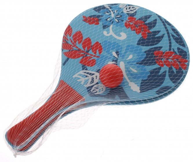 houten beachball set bloemen 3-delig lichtblauw