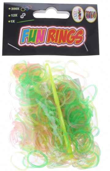 Fun Rings armband vlechten geel/groen/roze 313-delig