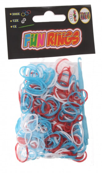 Fun Rings armband vlechten rood/wit/blauw 313-delig