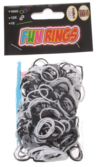 Fun Rings armband vlechten zwart/wit 313-delig