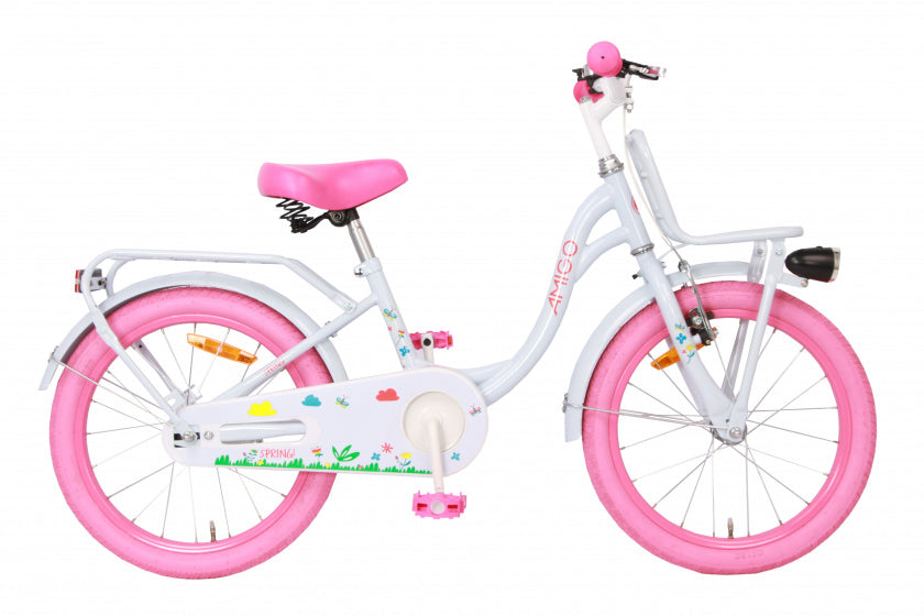 Spring 18 Inch 26 cm Meisjes Terugtraprem Wit/Roze