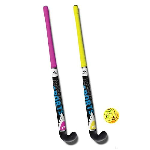 hockeyset 3-delig roze/geel 33 inch