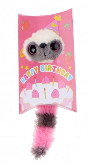knuffel in geschenkverpakking Happy Birthday 9 cm roze