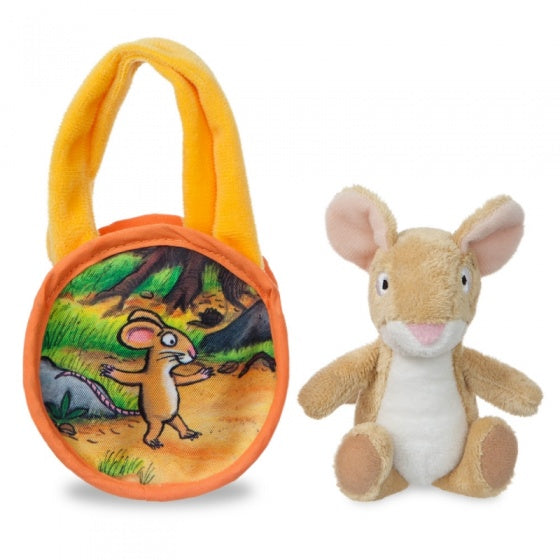 knuffelmuis in tas 18 cm geel/oranje