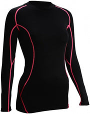 Compressieshirt dames lange mouw zwart/fuchsia maat M